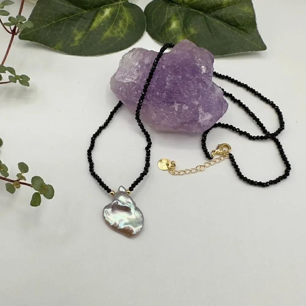 Baroque Pearl & Black Spinel Necklace